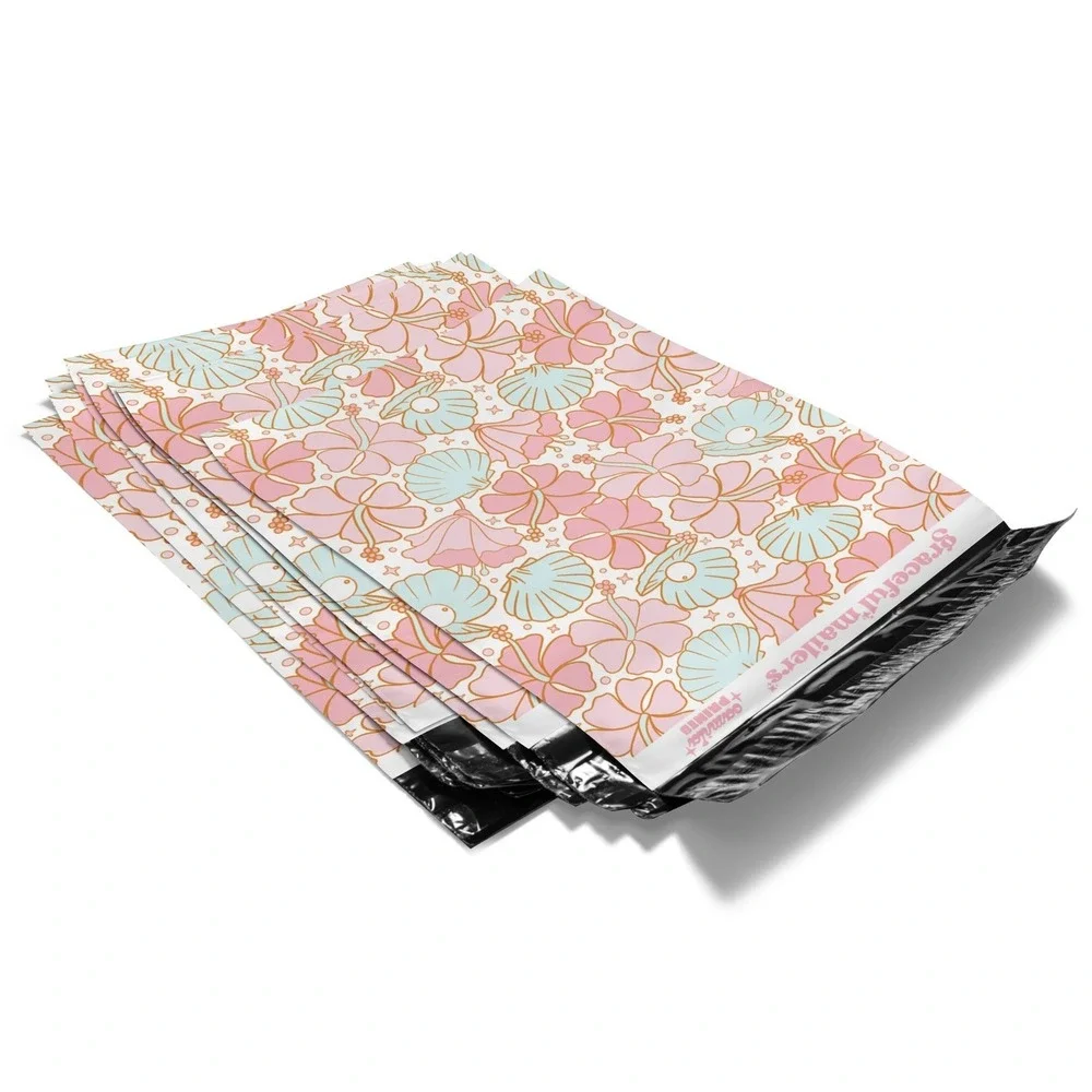 Beachy Sea Shells Poly Mailers 10x13 Inch 100 Pack Shipping Supplies Spring